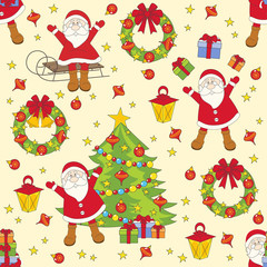 Christmas seamless pattern with cartoon Santa.