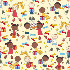 Seamless pattern with happy children. Vector