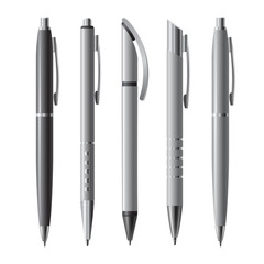 Sef of vector pens in gray tones, isolated on white