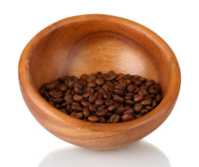 Fototapeta premium Coffee beans in wooden bowl isolated on white