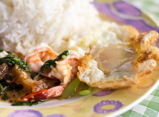 Stir Basil Pork shrimp.