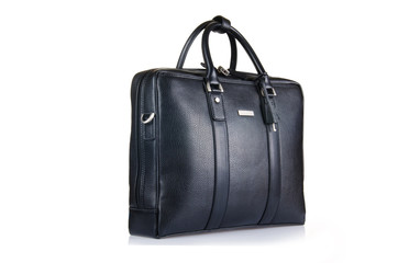 Black leather briefcase isolated on the white