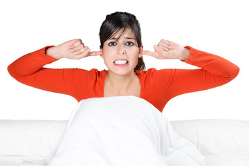 Isolated woman and night noises in bed