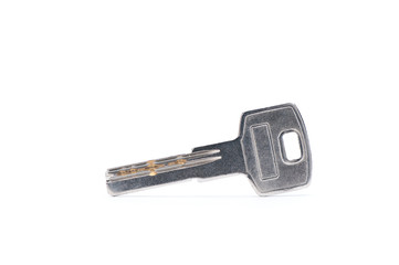 silver key on white background with clipping path