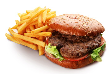 hamburger and french fries.