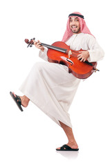 Arab man playing violin isolated on white