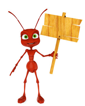 ant cartoon holding a sign