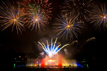 Fireworks over the Multimedia Fountain, Wroclaw, Poland