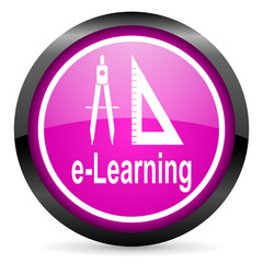 e-learning violet glossy icon on white background
