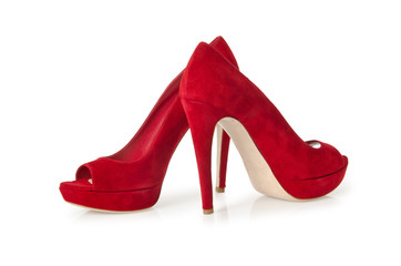 Red stylish woman shoes isolated on the white