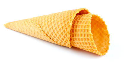 Empty sugar waffle cone for ice cream, on a white background