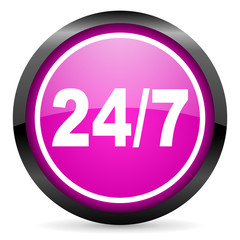 24/7 violet glossy icon on white background