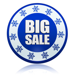 winter big sale blue circle banner with snowflakes symbol