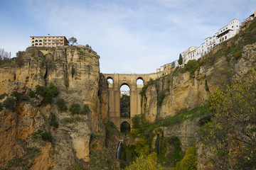 Ronda bridge. White village in Malaga, Spain