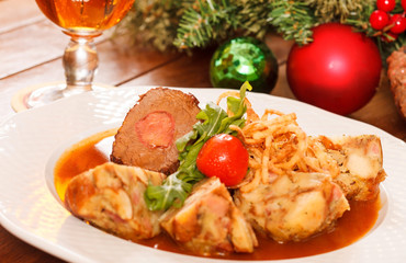 roasted meat on Christmas table