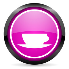 coffee cup violet glossy icon on white background