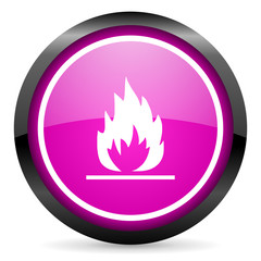 flames violet glossy icon on white background