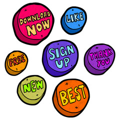Set of hand drawn buttons. Vector.
