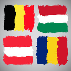 Grunge European flags, vector set