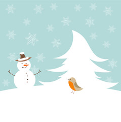 Christmas snowman and bird