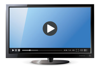 Frontal view of widescreen lcd monitor. Video player