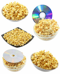 Collection (set) of caramel popcorn. Isolated