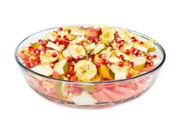 Fruit salad on white background