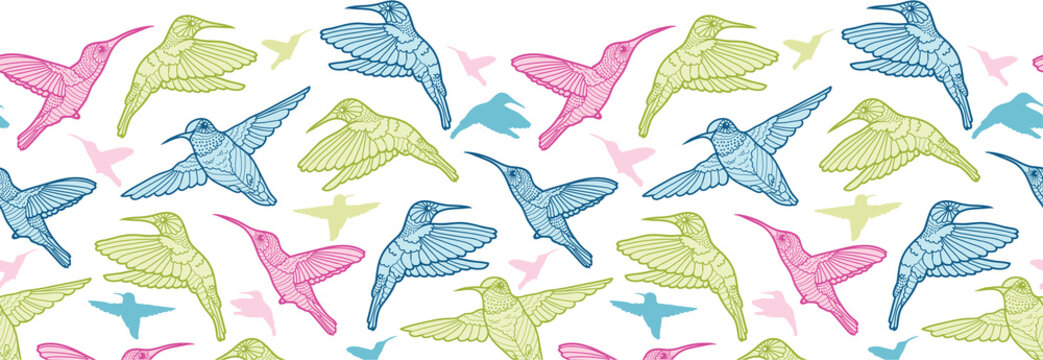 Colorful hummingbirds vector horizontal seamless pattern