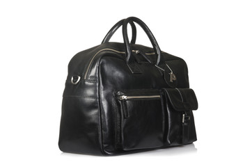 Naklejka premium Black leather briefcase isolated on the white