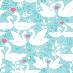 Swans in love vector seamless pattern background with hand drawn