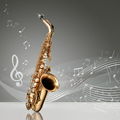 Naklejka premium Saxophone with musical notes