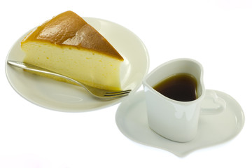 cheese cake and coffee on the table