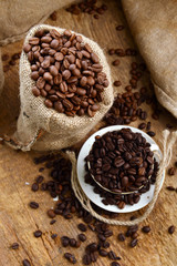 Coffee beans and cup