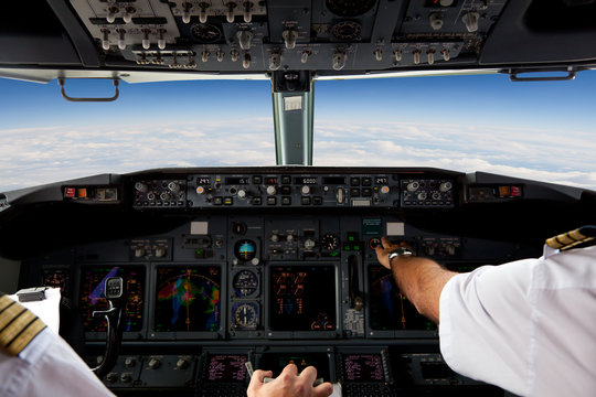 Pilots Working in an Aeroplane During a Commercial Flight