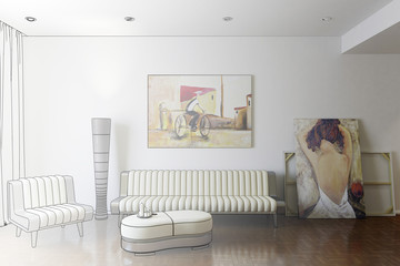 Modern Room with Artwork (drawing)