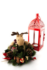 Reindeer Christmas and red candel.