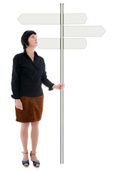 Woman holding signs