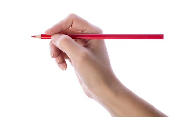 Hand writing with red pencil