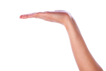 Hand presenting imaginary product