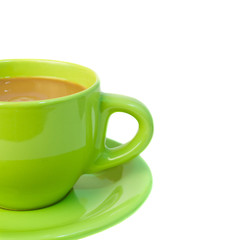 A fragment of a coffee cup closeup on white background