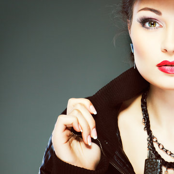 Fototapeta A photo of sexual beautiful girl is in fashion style