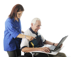 Obraz premium Helping the Elderly with His Computer