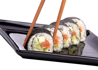 Sushi - Roll  with chopsticks isolated