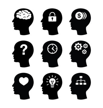 Head brain vecotr icons set