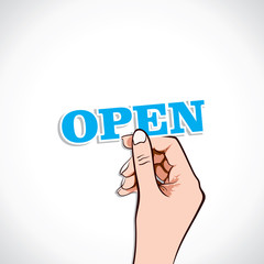 Open word in hand stock vector