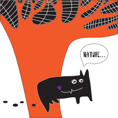 Wolf and orange tree