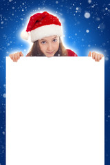Happy Christmas Girl holding blank banner