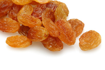 Raisins on a white background
