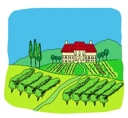 Poster de jardin Ferme Illustration vectorielle du vignoble