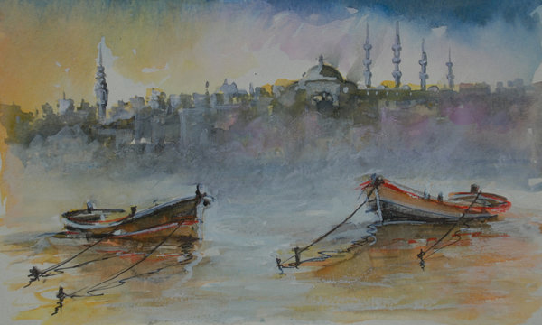 istanbul sulu boya tablo